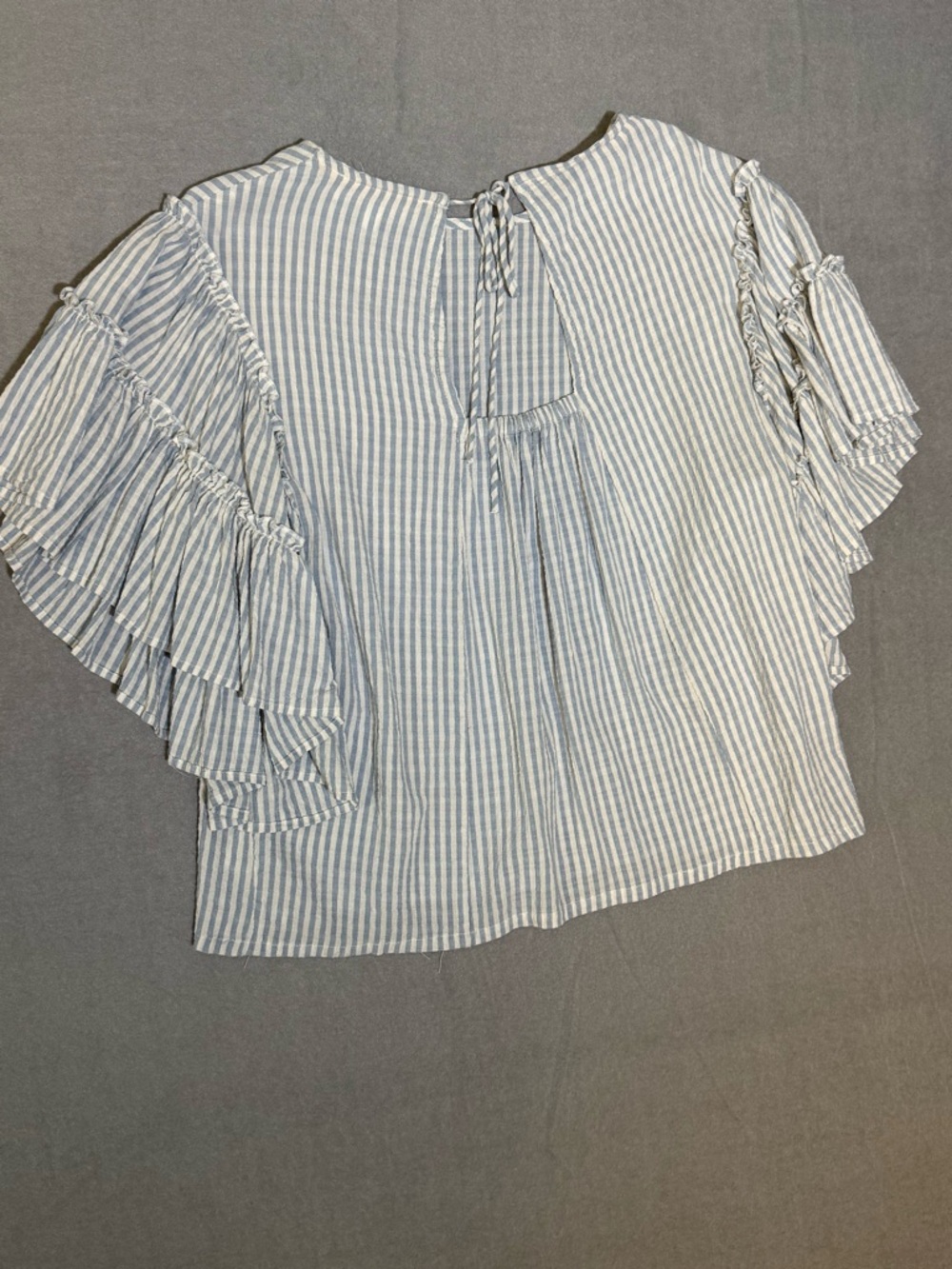 Anthropologie Pilcro Blue Striped Sybil Ruffle Sleeve Open Back Blouse Large - Picture 9 of 11